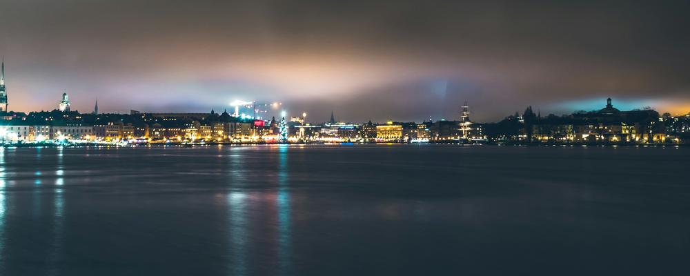 Artificial light over Stockholm by night.